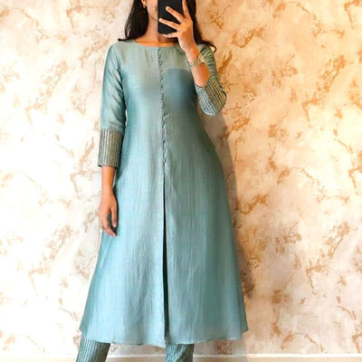 premium blooming vichitra silk with beautiful hand work kurti set