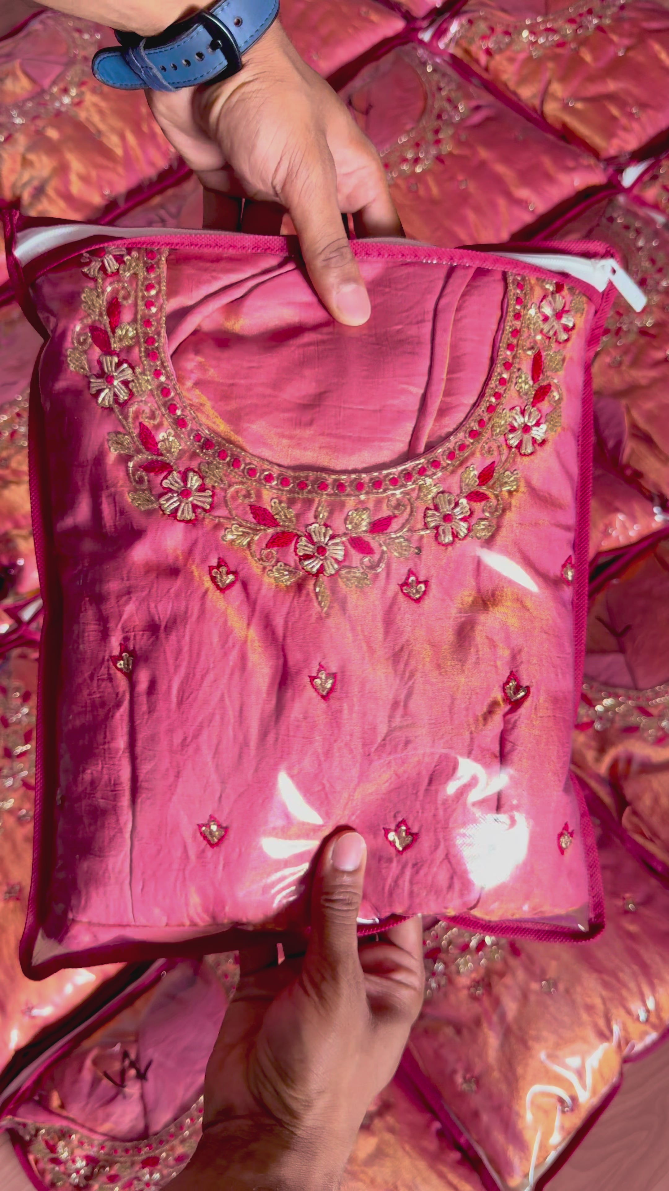 Kalyani Sindoor Tissue Silk Designer Maggam Work Gown with Rangoli Silk Dupatta