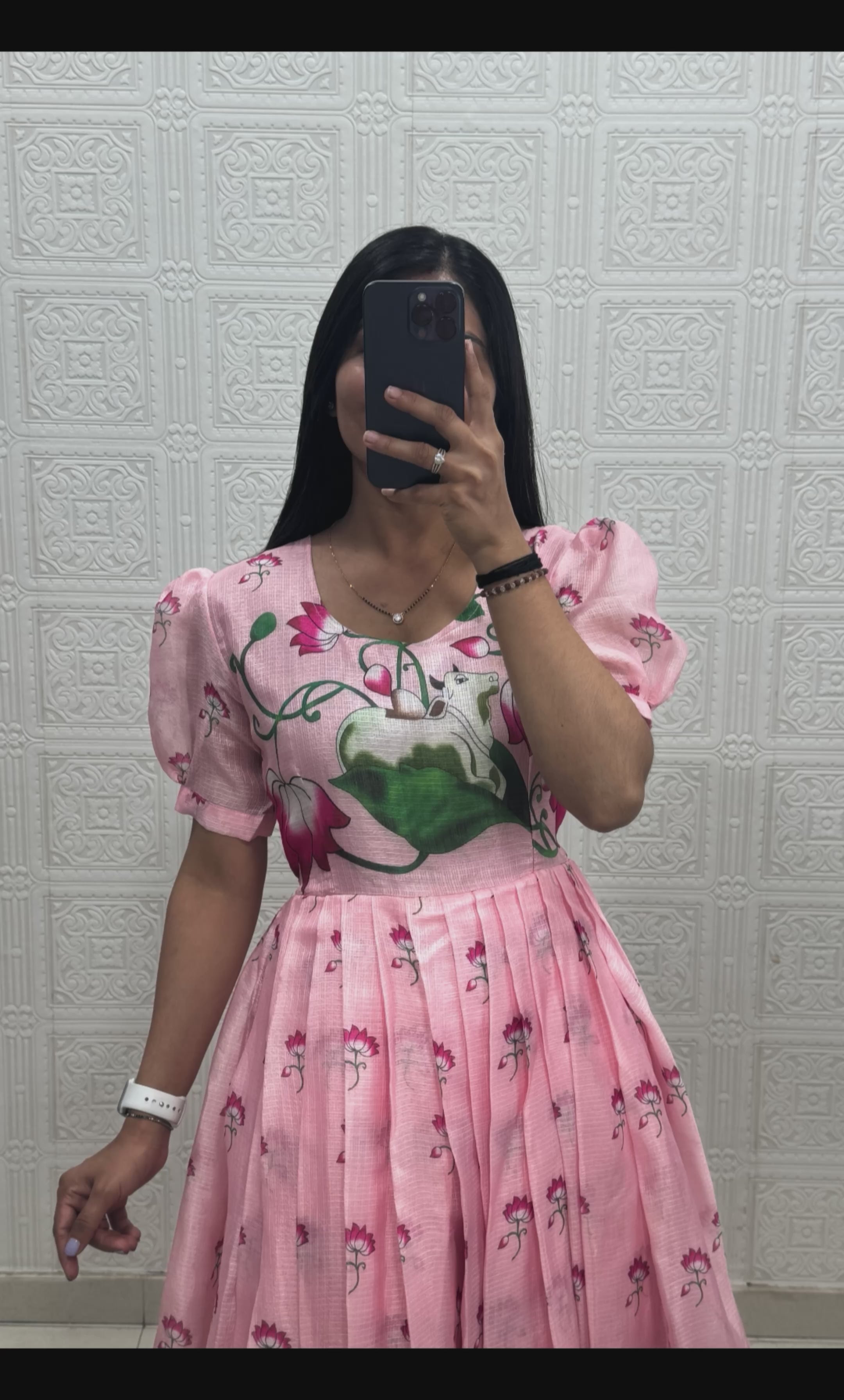 Soft Kota fabric with Print Work and stylish Pattern Maxi Gown