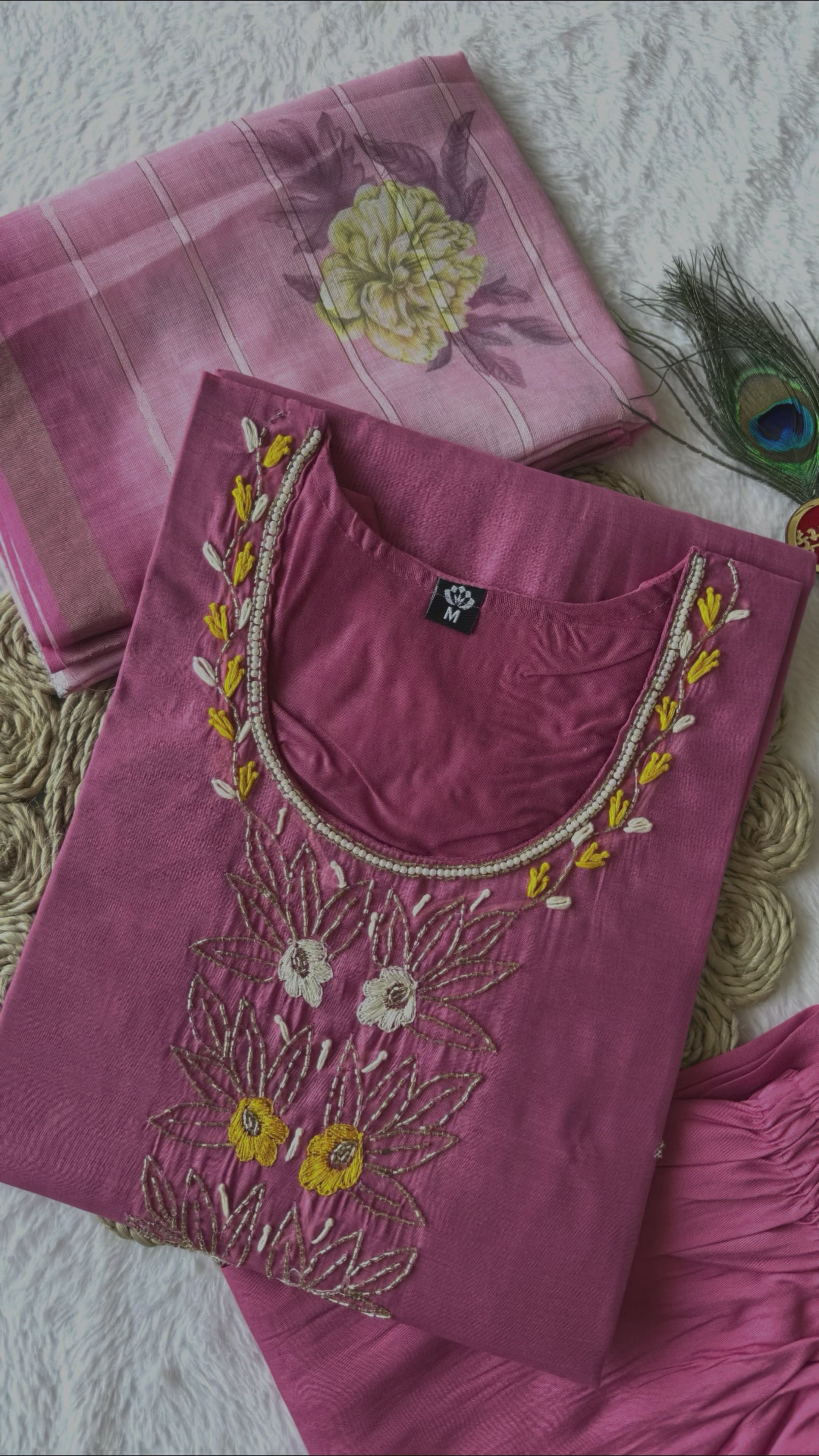 Premium Mul Chanderi Kurti Set With Duppat And Pent