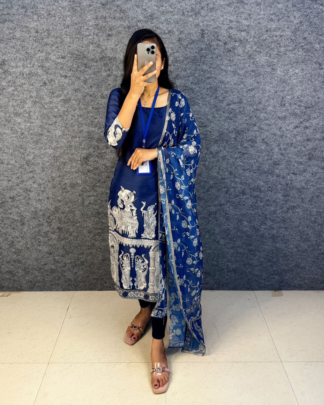 Kalamkari Khalahasti Kota Chex Kurti With Kalamkari Duppata
