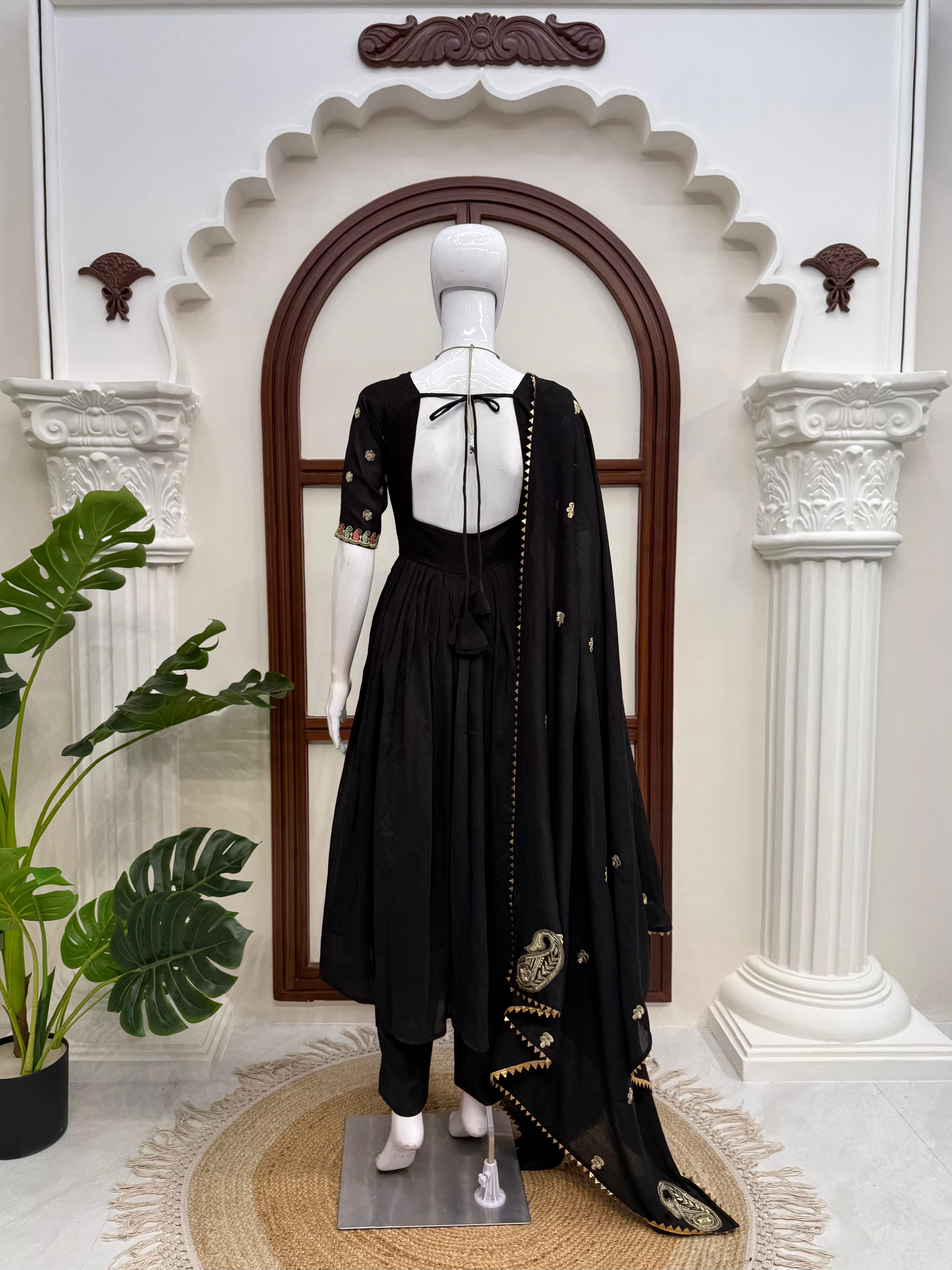 Party Wear Gown With Duppata and Pent Fabric Vichitra silk