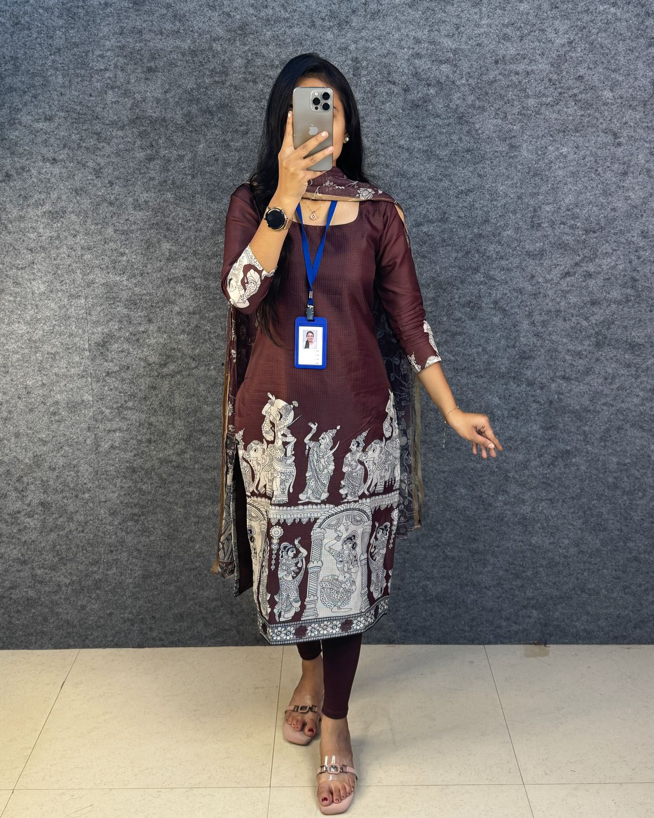 Kalamkari Khalahasti Kota Chex Kurti With Kalamkari Duppata