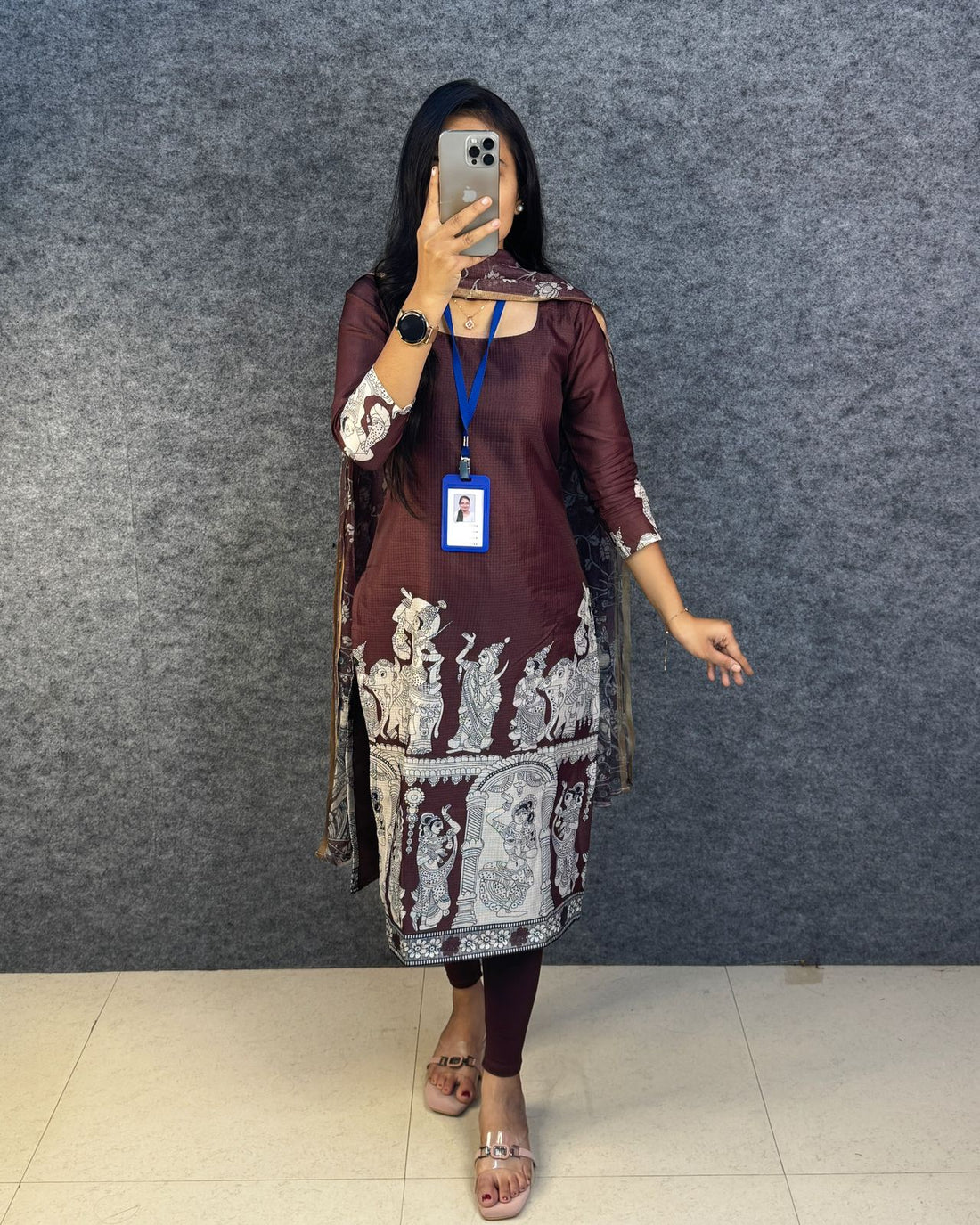 Kalamkari Khalahasti Kota Chex Kurti With Kalamkari Duppata