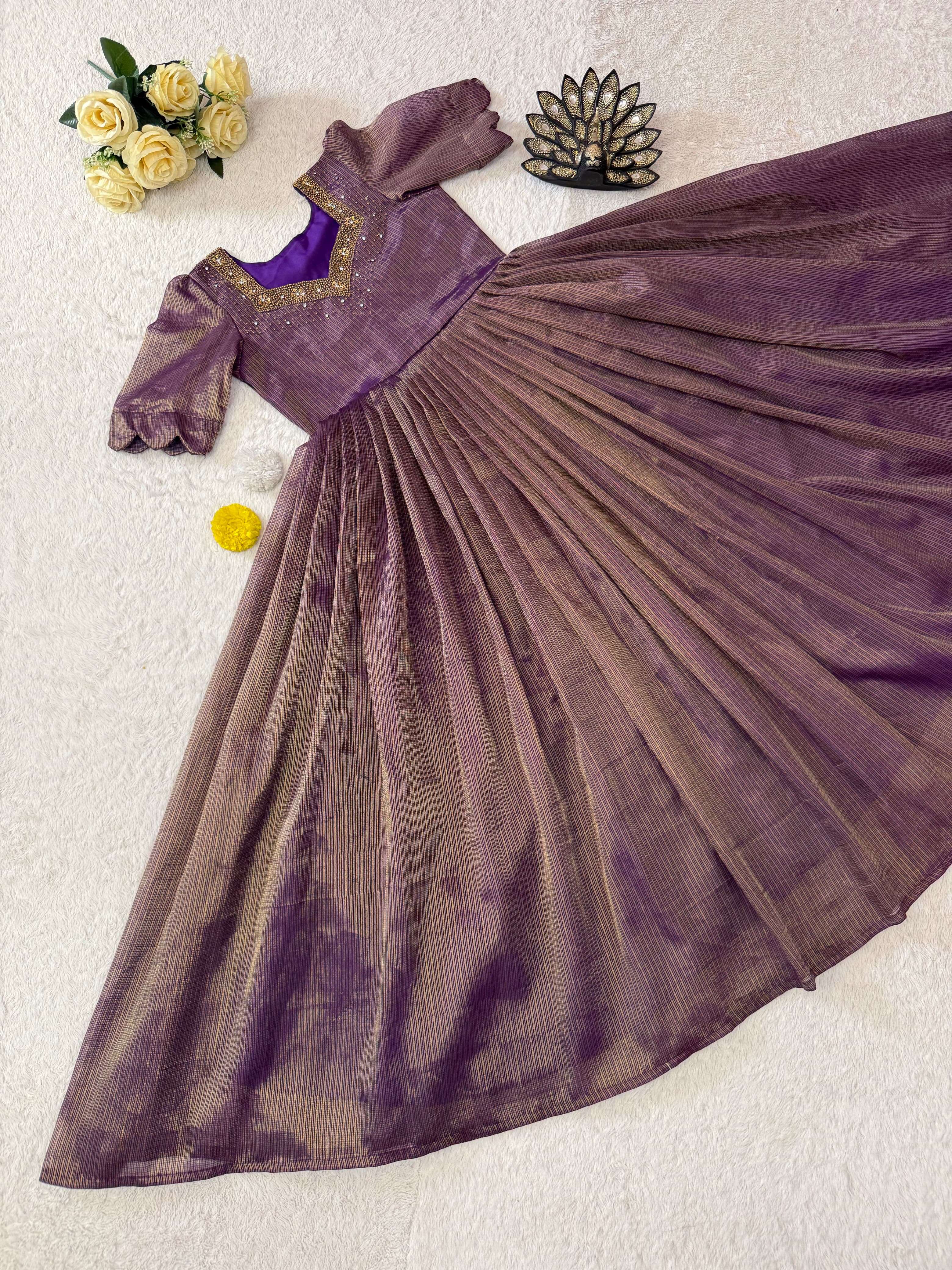Designer Maggam Work Gown Premium Kota Tissue Silk