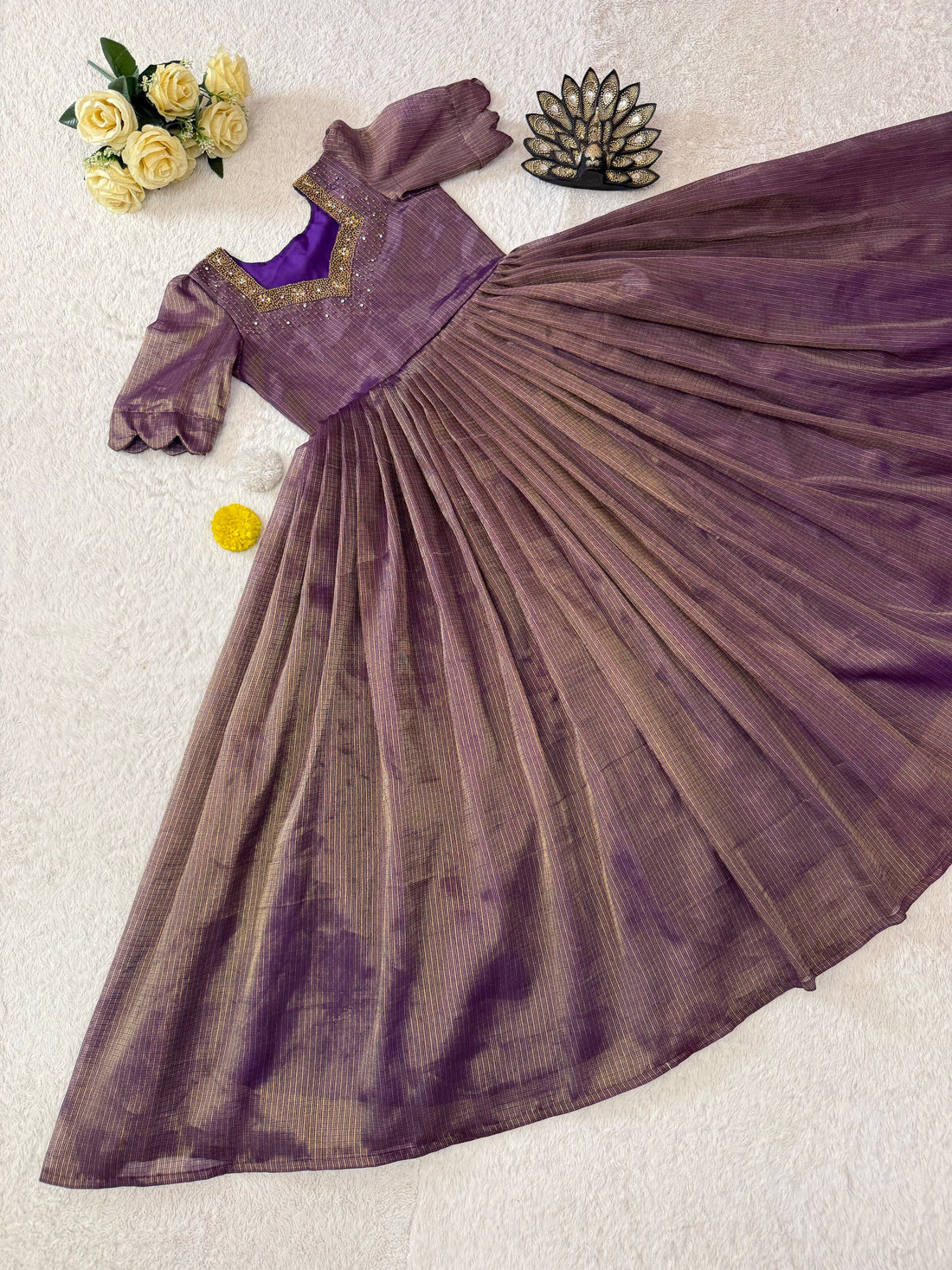 Designer Maggam Work Gown Premium Kota Tissue Silk