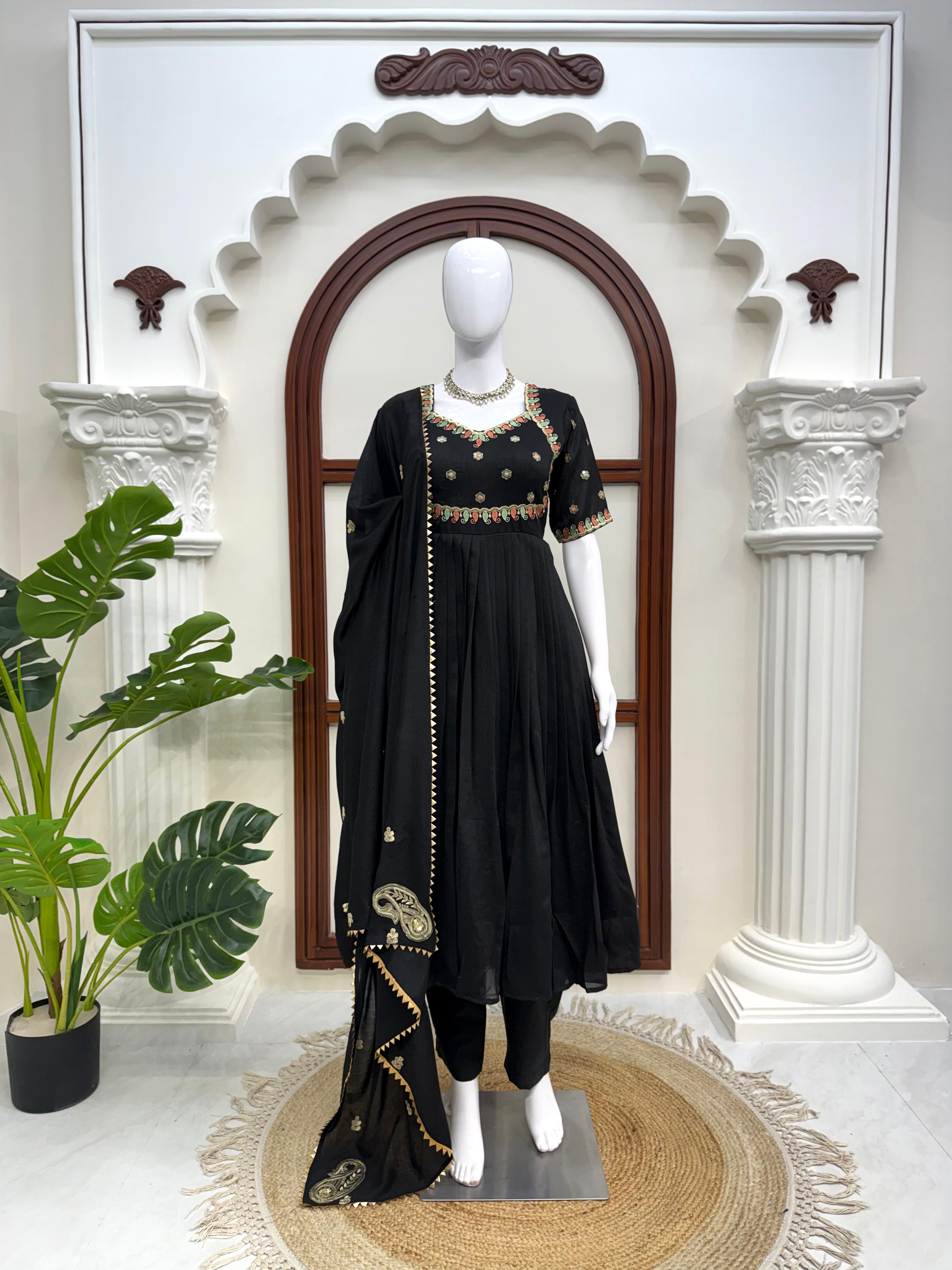 Party Wear Gown With Duppata and Pent Fabric Vichitra silk
