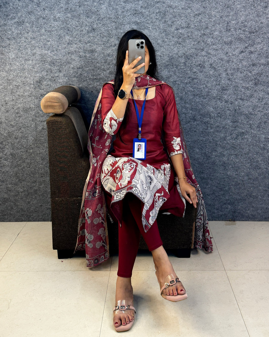 Kalamkari Khalahasti Kota Chex Kurti With Kalamkari Duppata