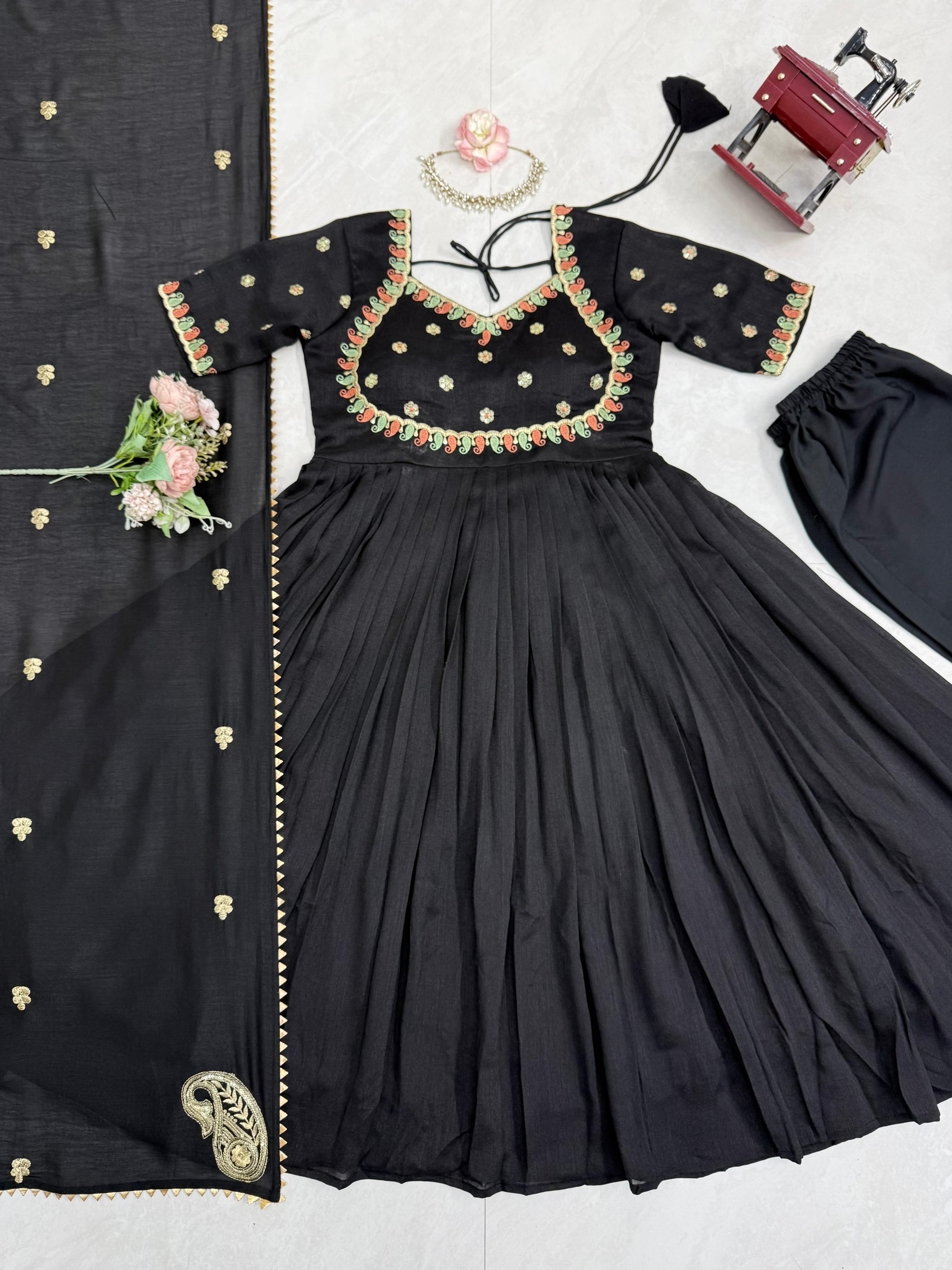 Party Wear Gown With Duppata and Pent Fabric Vichitra silk