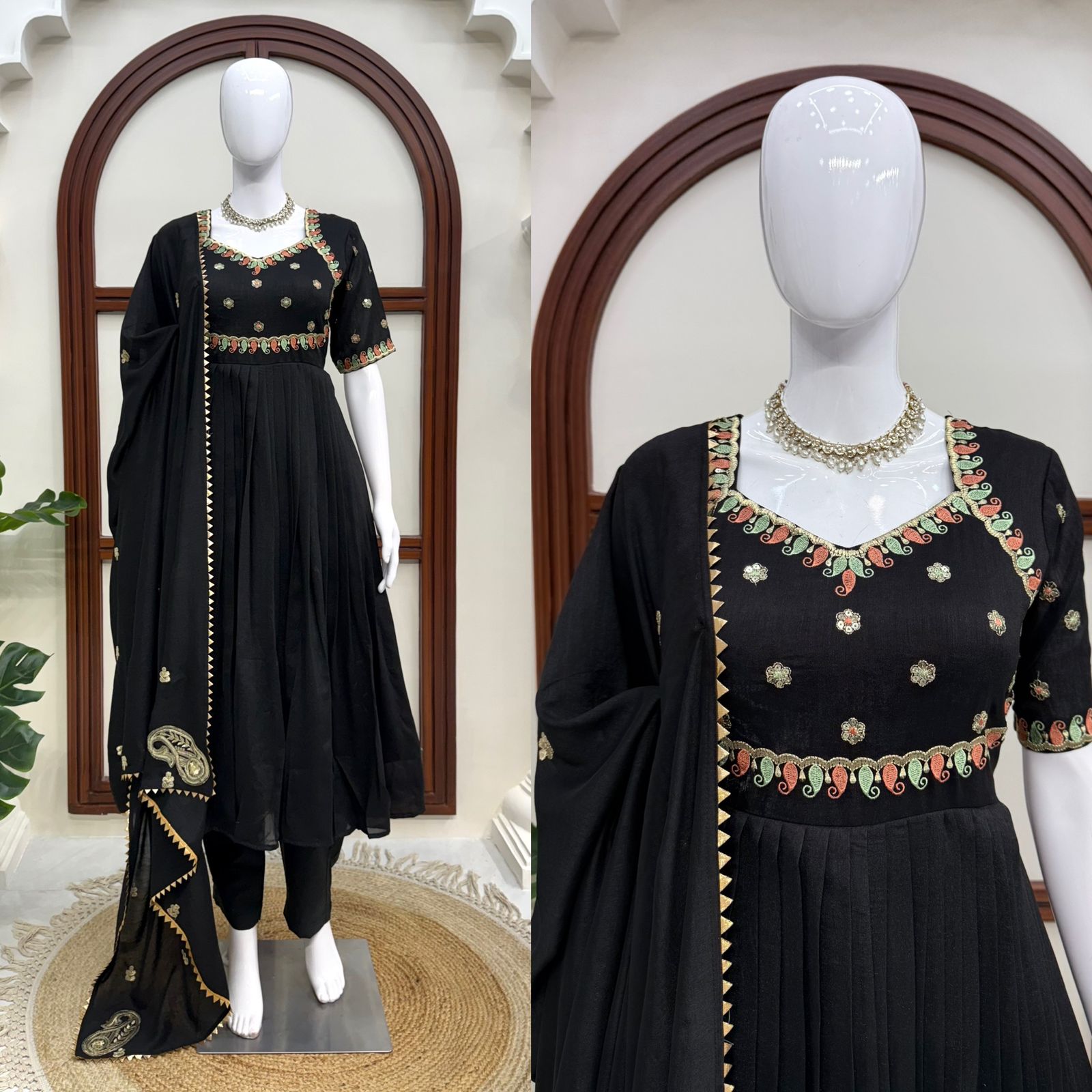 Party Wear Gown With Duppata and Pent Fabric Vichitra silk