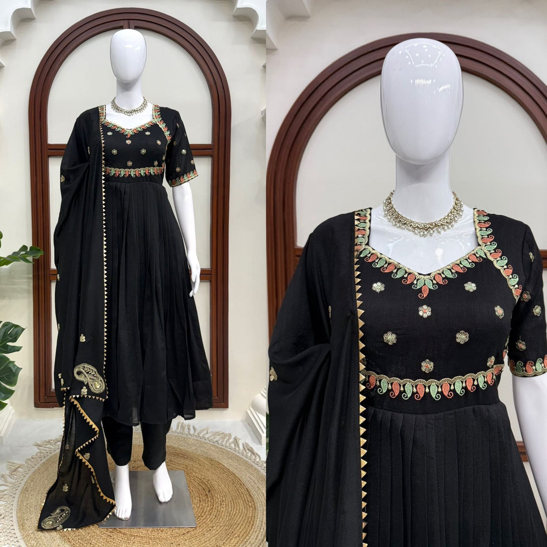 Party Wear Gown With Duppata and Pent Fabric Vichitra silk