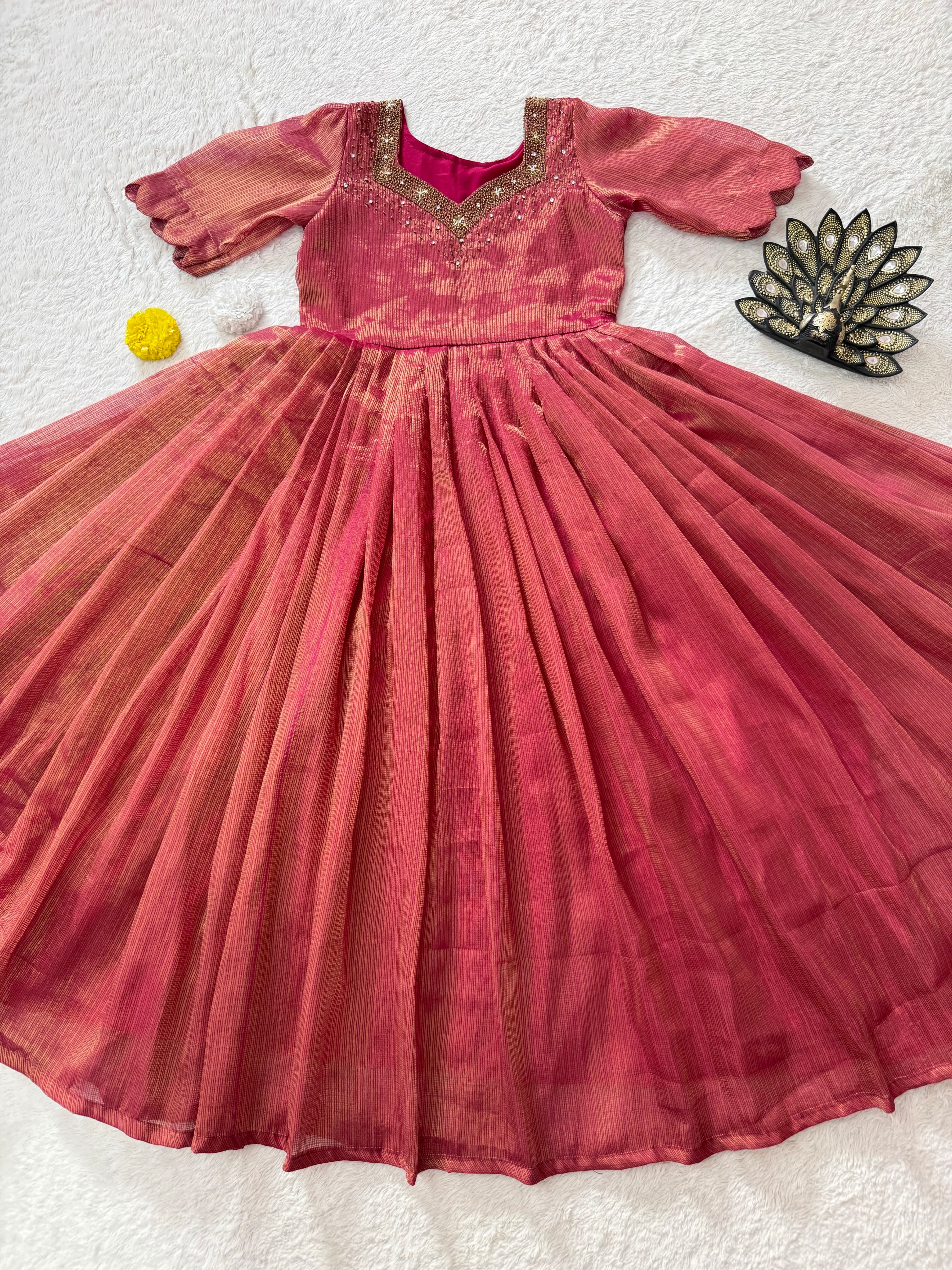 Designer Maggam Work Gown Premium Kota Tissue Silk