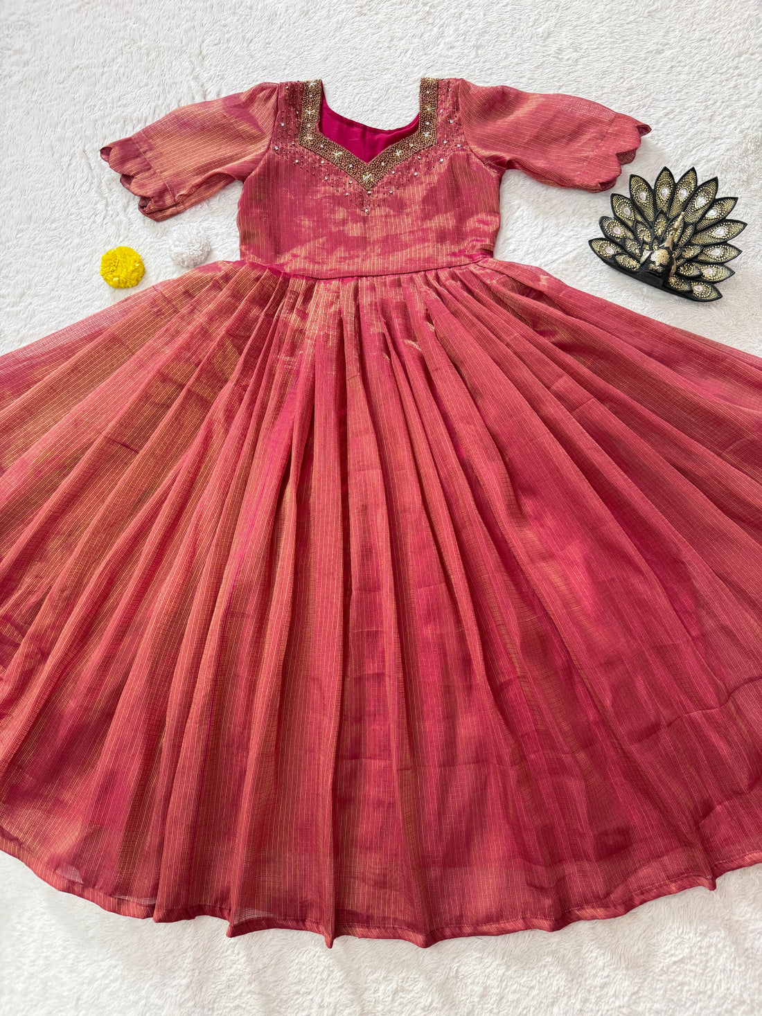 Designer Maggam Work Gown Premium Kota Tissue Silk