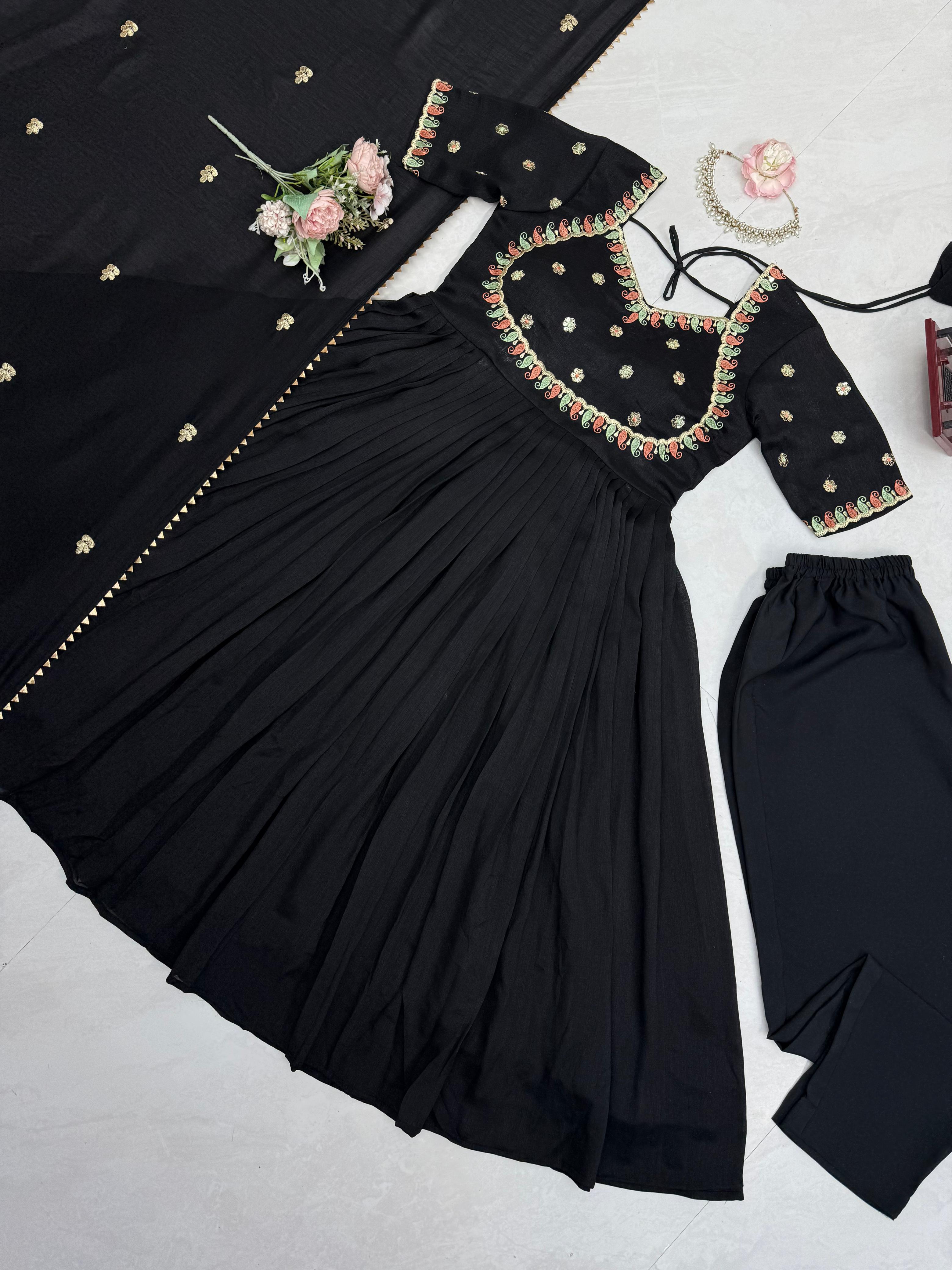 Party Wear Gown With Duppata and Pent Fabric Vichitra silk