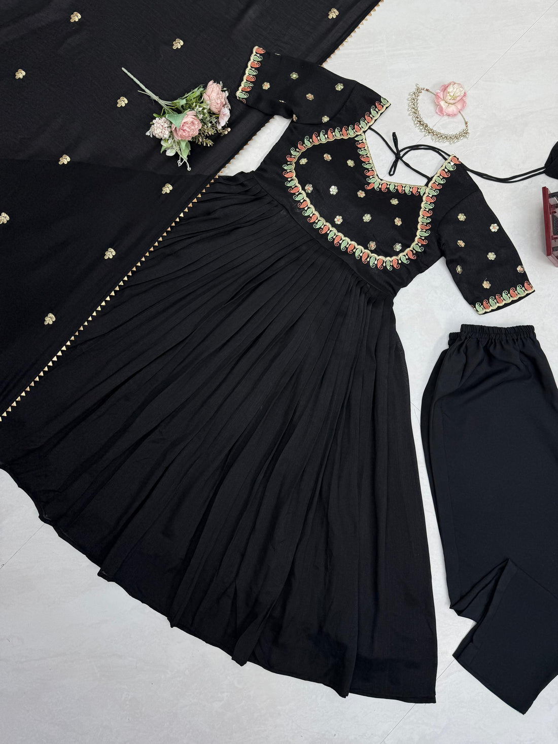 Party Wear Gown With Duppata and Pent Fabric Vichitra silk