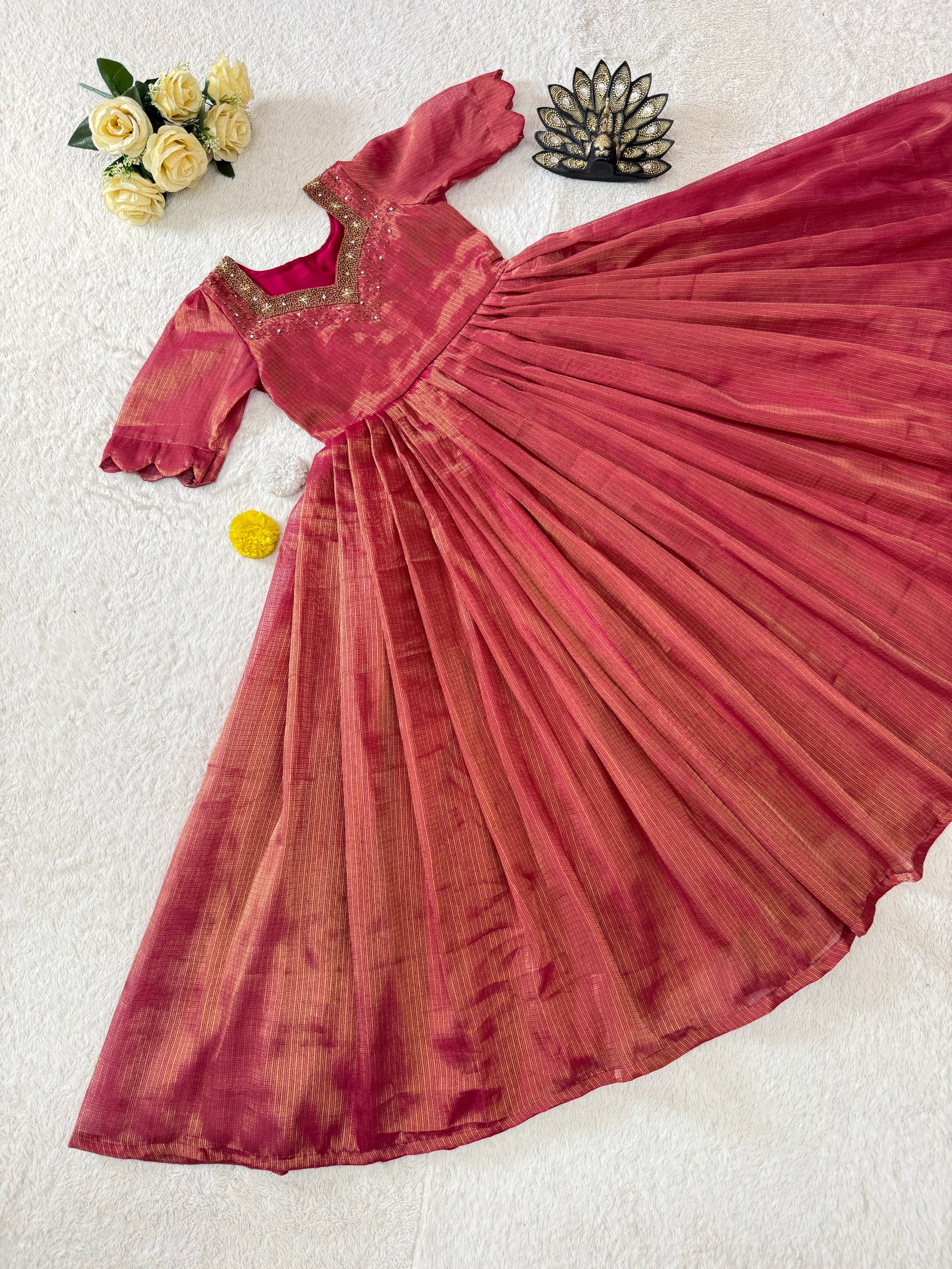 Designer Maggam Work Gown Premium Kota Tissue Silk