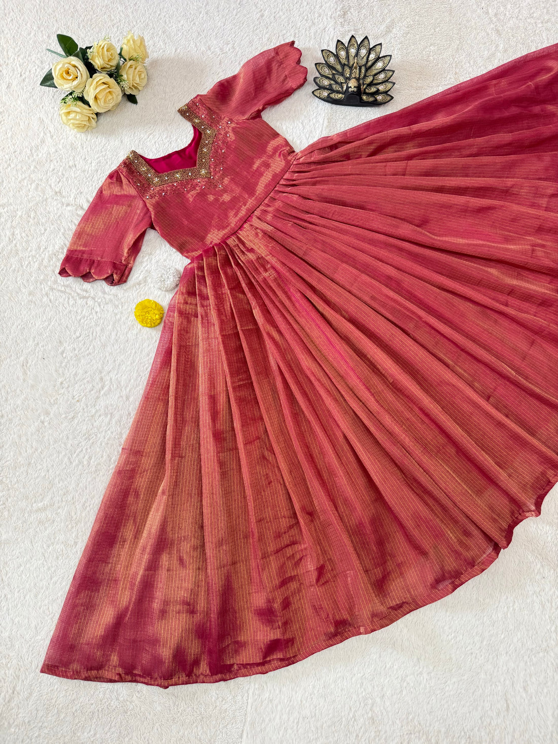 Designer Maggam Work Gown Premium Kota Tissue Silk