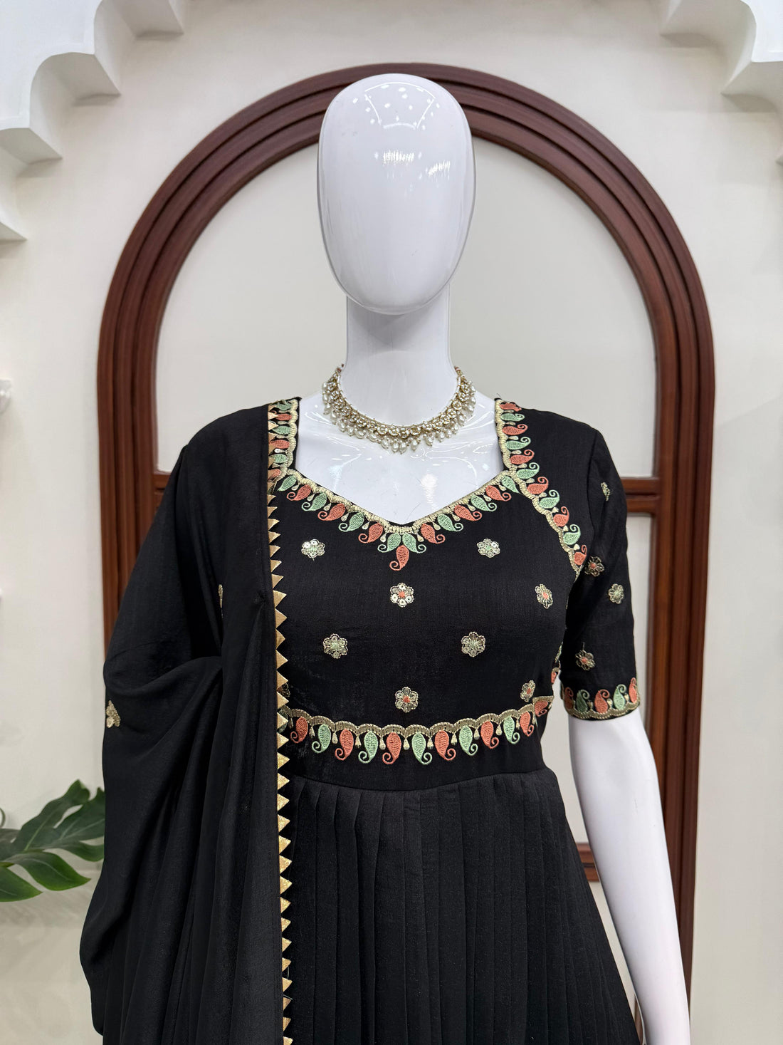 Party Wear Gown With Duppata and Pent Fabric Vichitra silk