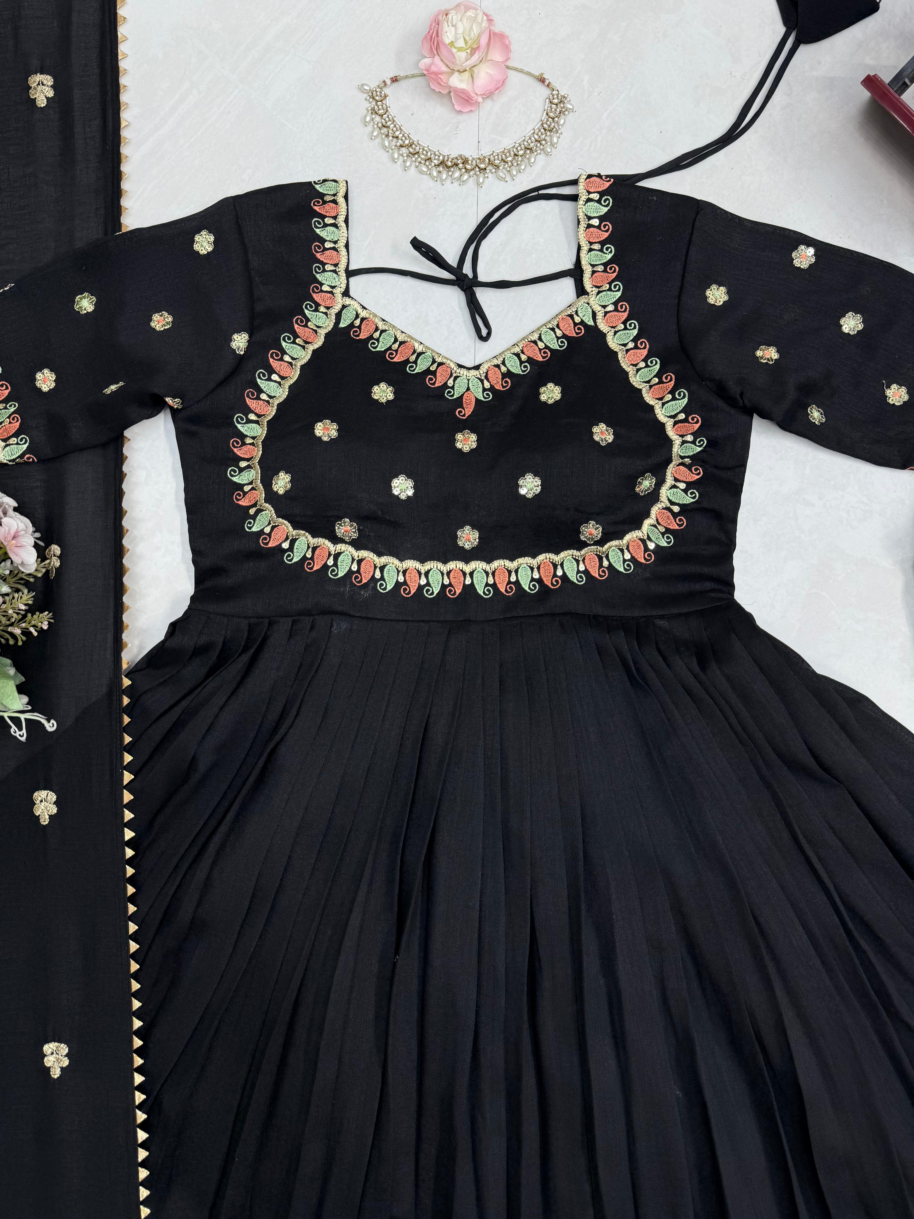 Party Wear Gown With Duppata and Pent Fabric Vichitra silk