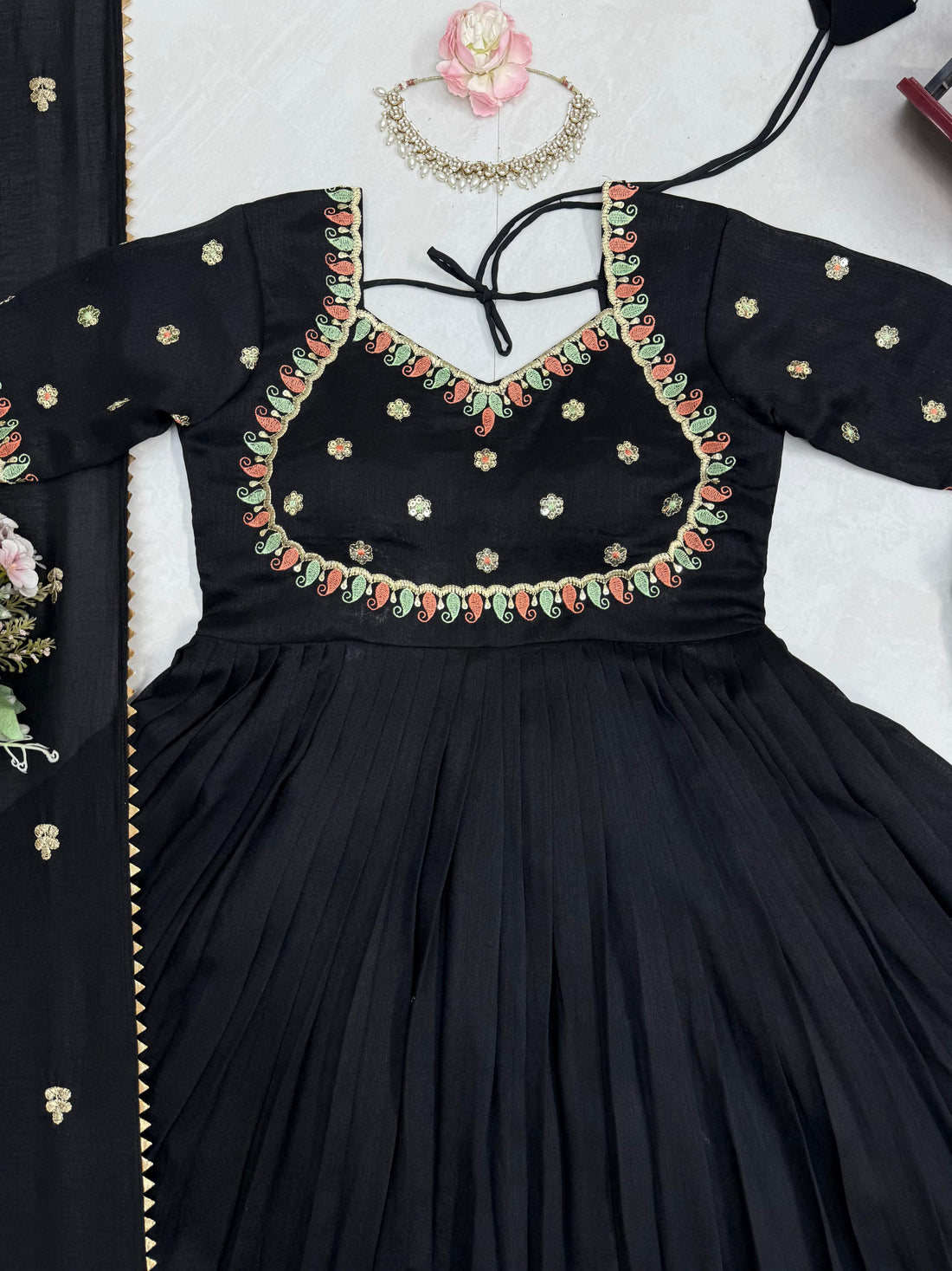 Party Wear Gown With Duppata and Pent Fabric Vichitra silk