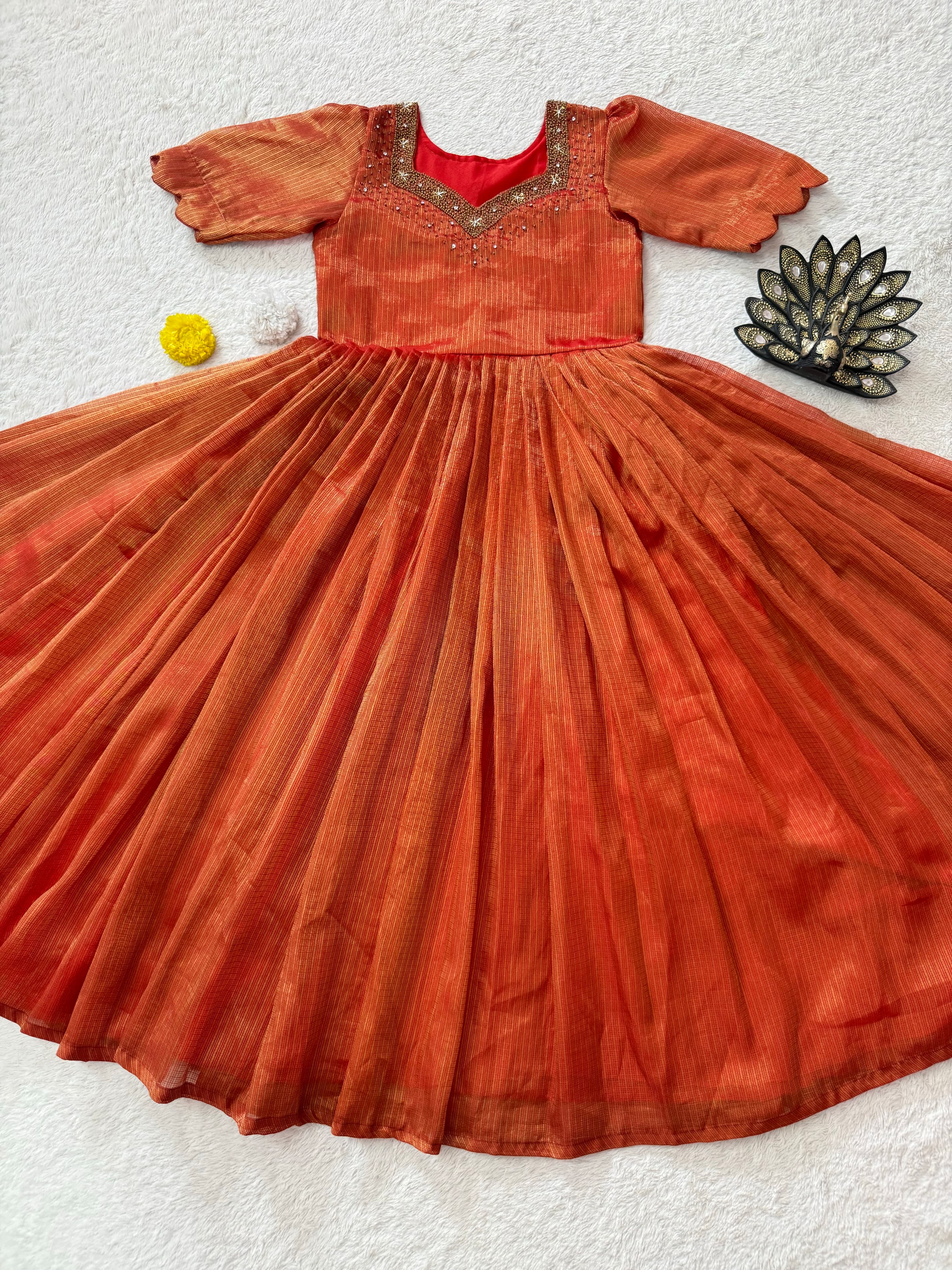 Designer Maggam Work Gown Premium Kota Tissue Silk