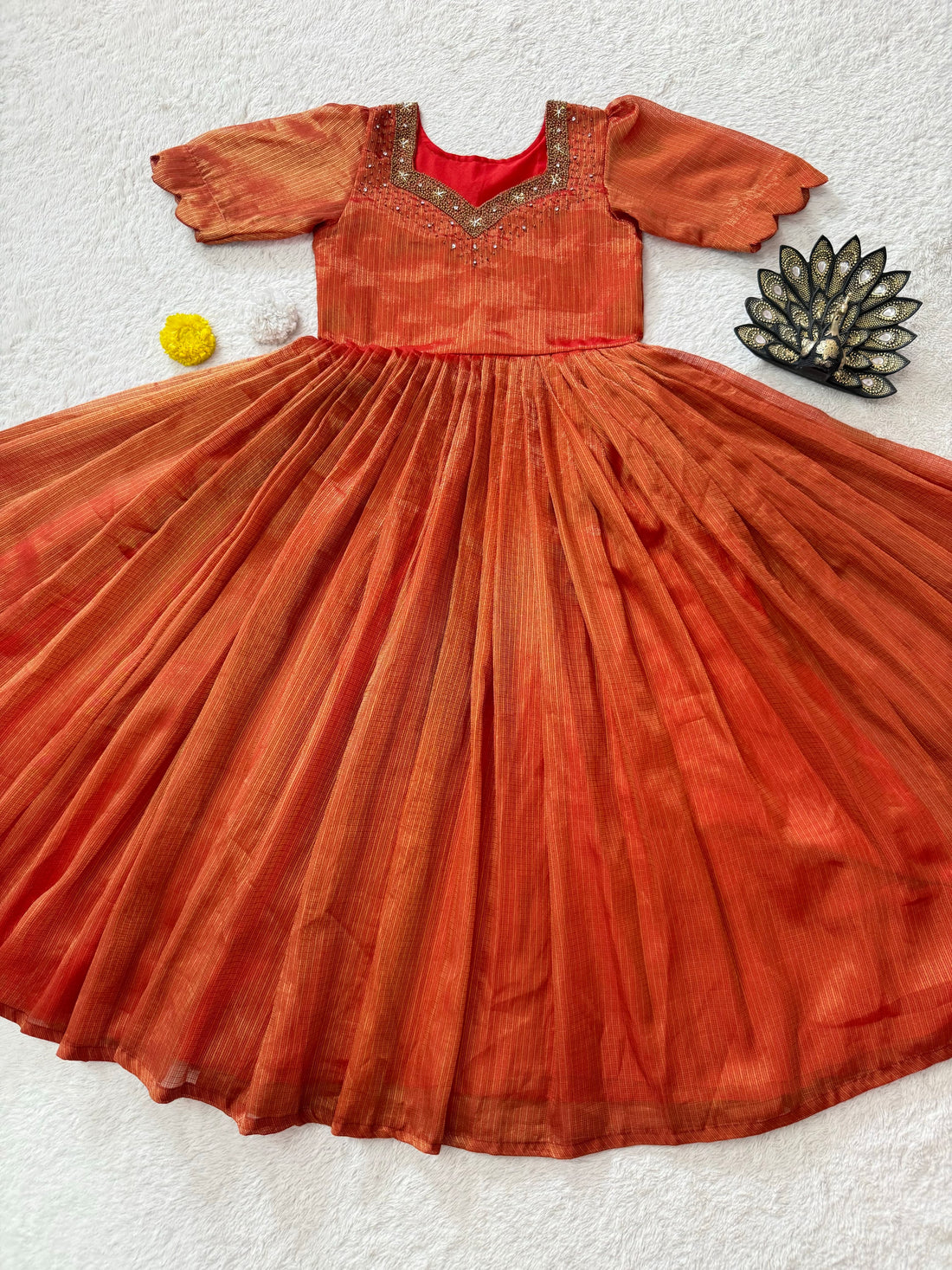 Designer Maggam Work Gown Premium Kota Tissue Silk