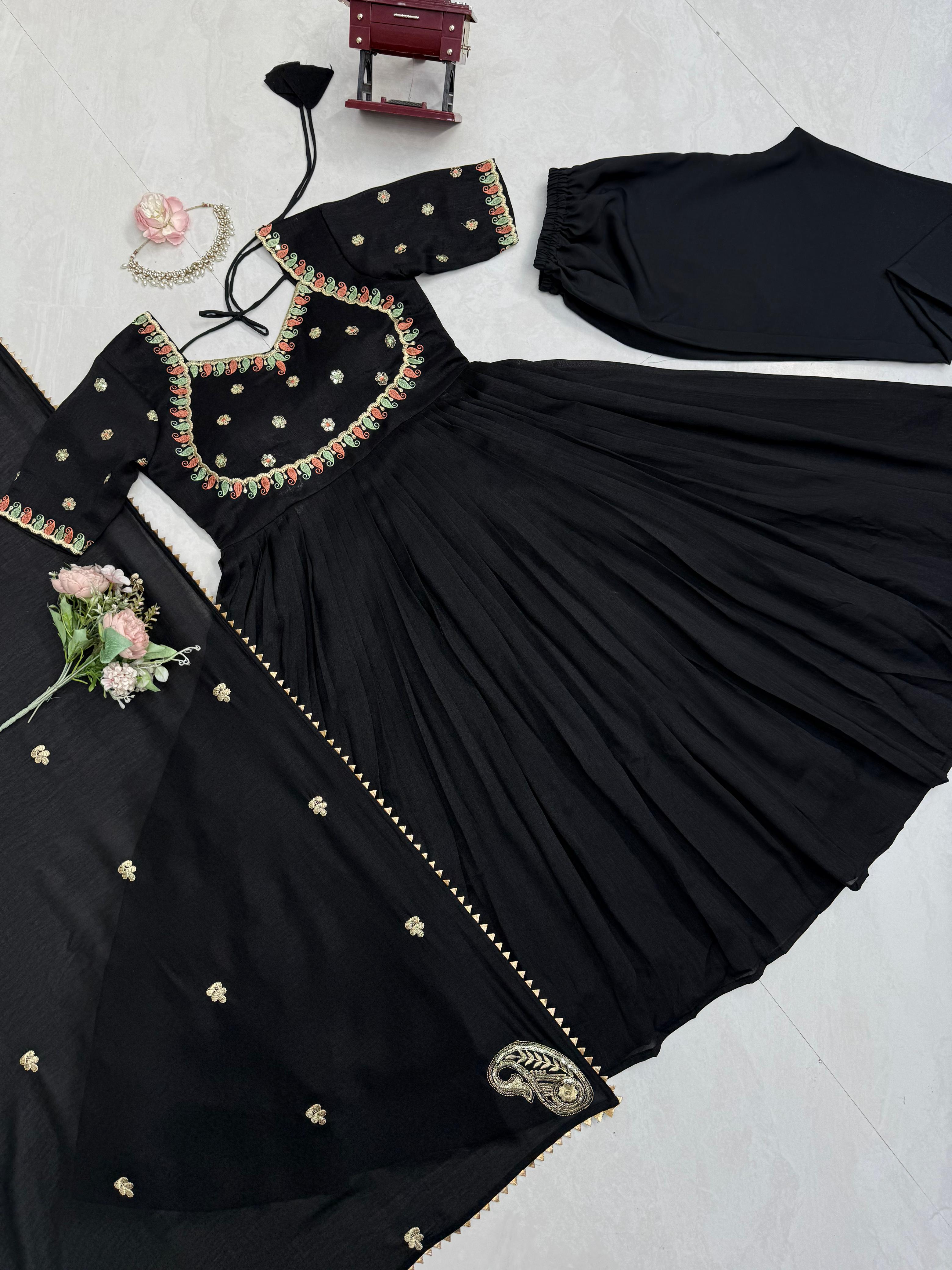Party Wear Gown With Duppata and Pent Fabric Vichitra silk