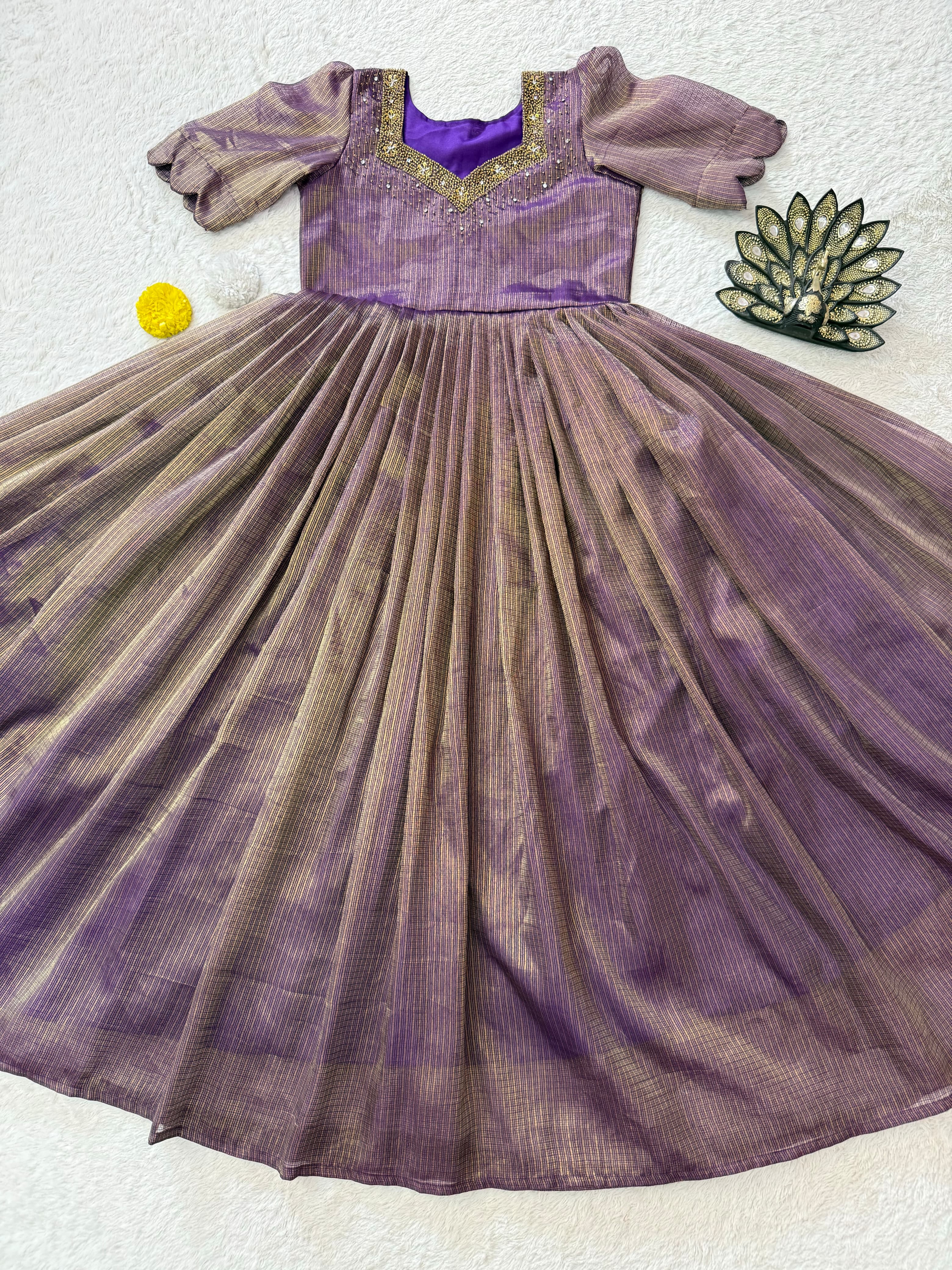 Designer Maggam Work Gown Premium Kota Tissue Silk