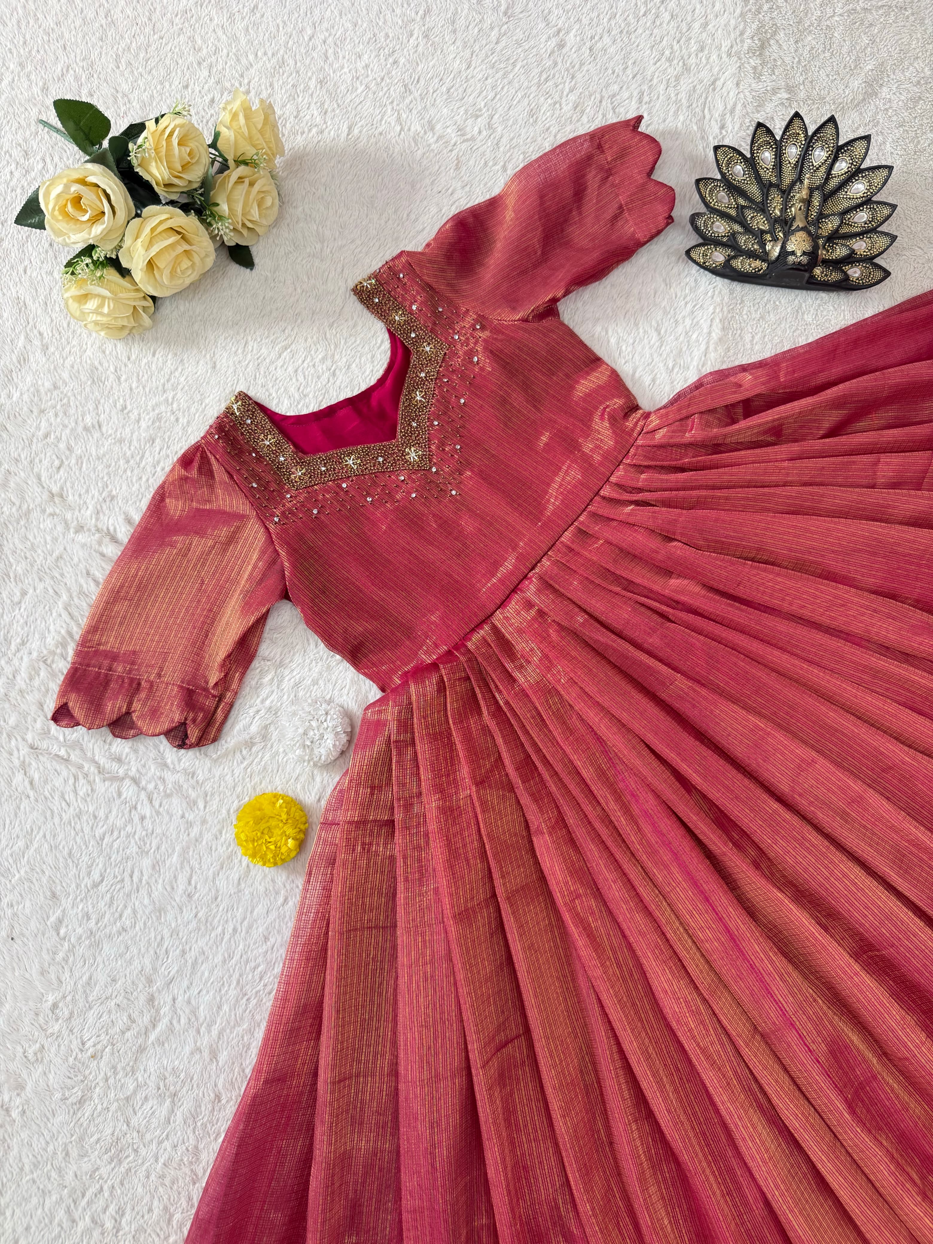 Designer Maggam Work Gown Premium Kota Tissue Silk