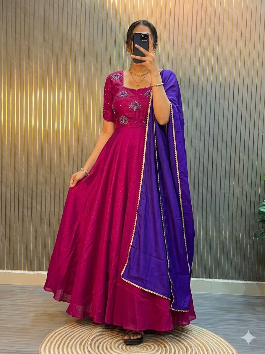 Designer Maggam Work Gown With Duppata